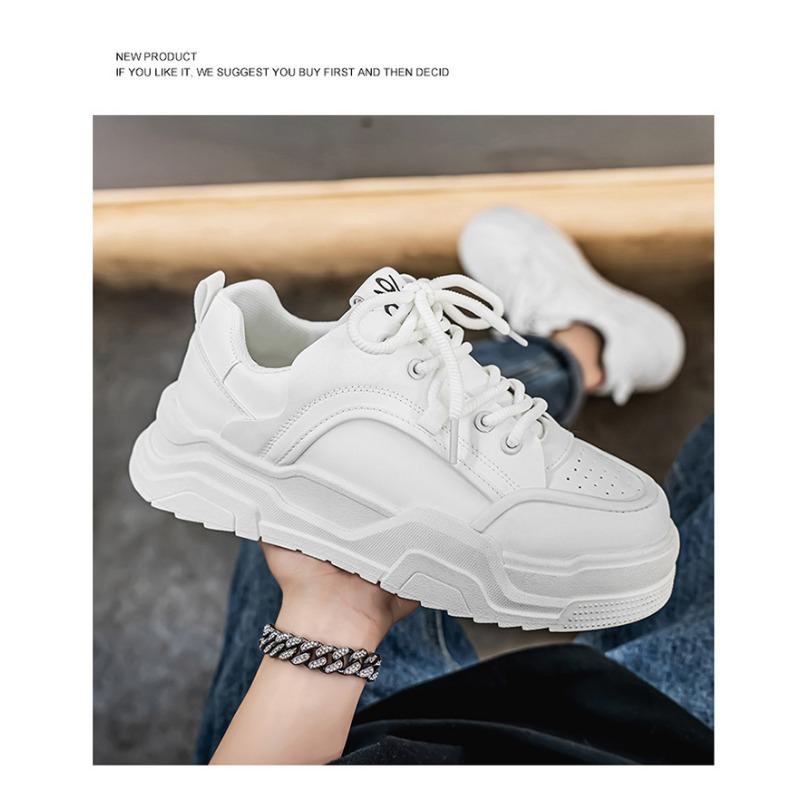 Mens Breathable Thick Sole Trendy Versatile Casual White Sports Sneakers