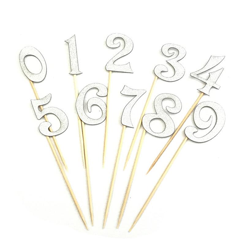 

10Pcs Diy Glitter 0-9 Numbers Cake Topper Cupcake Picks For Kids Birthday Party срібний