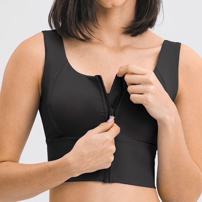 Original Quick-Drying Yoga Vest Women's Chest Pad Outwear Front Zipper Sports Intimates High Strength Running Workout Bra