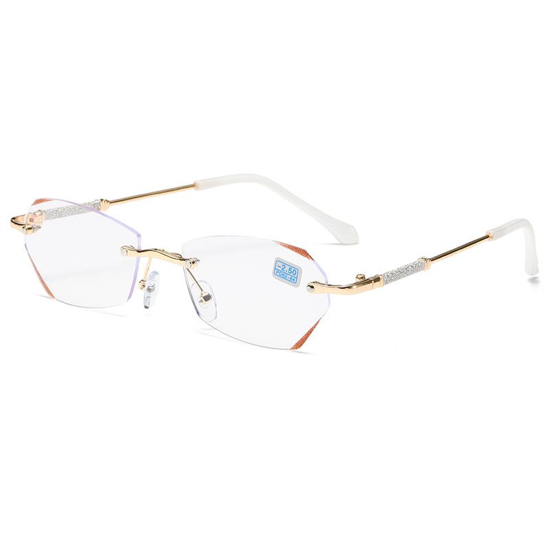 Women Reading Glasses Frameless Anti-Blue Presbyopic Glasses 0 To +4.0  Diamond Rimmed Glasses  Anti-Reflective