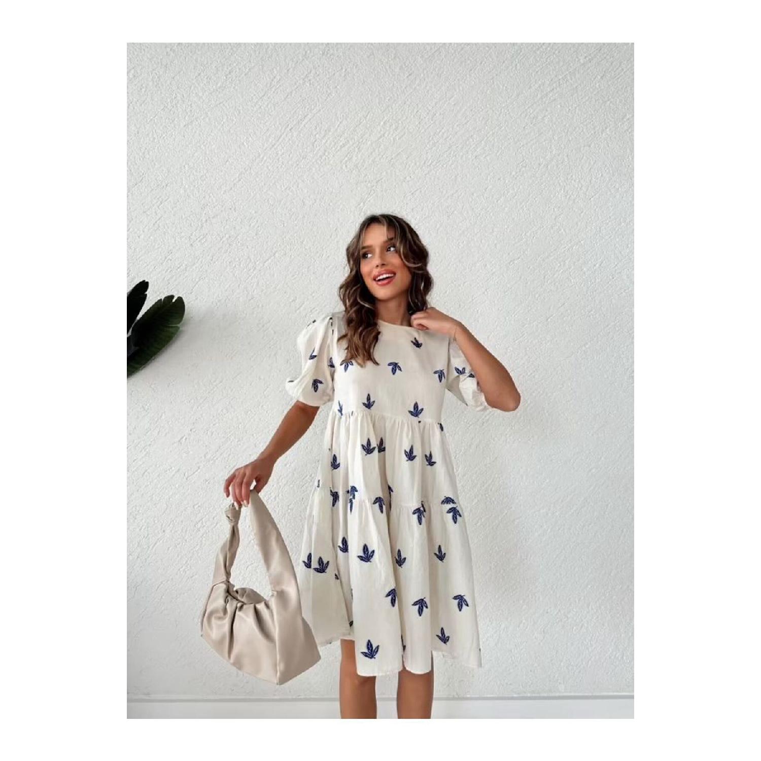 

Синее многослойное короткое льняное платье S синий