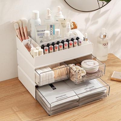 Organizzatore da Tavolo Trasparente per Cosmetici con Cassetti per Rossetti, Skincare, Pennelli da Trucco e Maschere