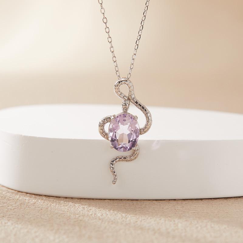 Zodiac Snake Natural Colored Treasure Topaz Amethyst Pendant Necklace S925 Sterling Silver Inlaid Xiaohongshu Earrings