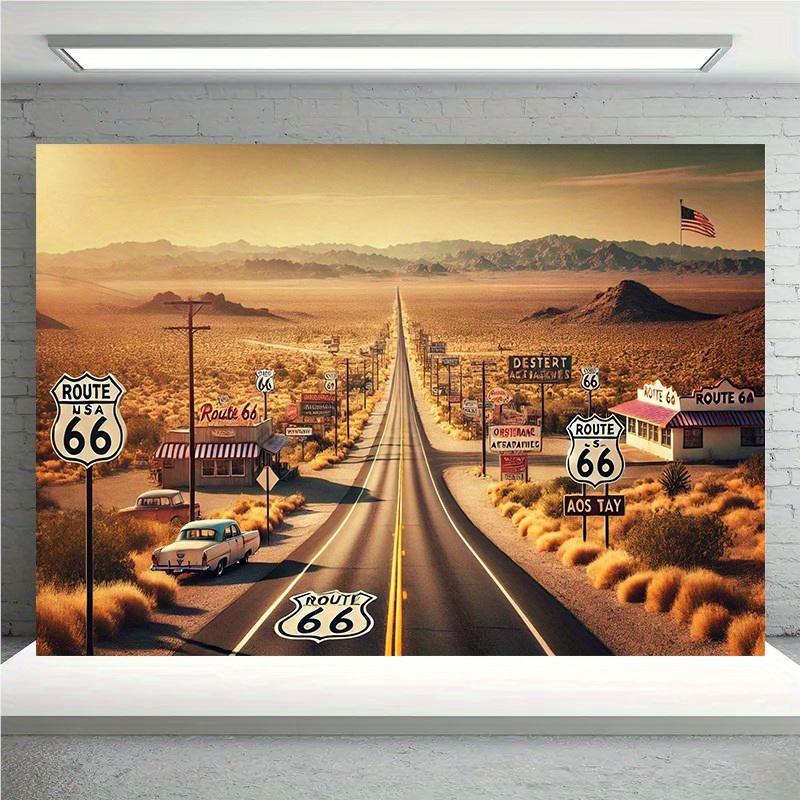 1, Route 66 Background Cloth, Background Decoration, Room, Photo Studio Prop - Suitable for Home Decoration, Parties
