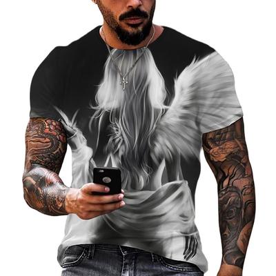 T-shirt vintage da uomo Felpa con stampa angelo 3D Felpa casual a maniche corte allentata T-shirt oversize per uomo Abbigliamento Camiseta