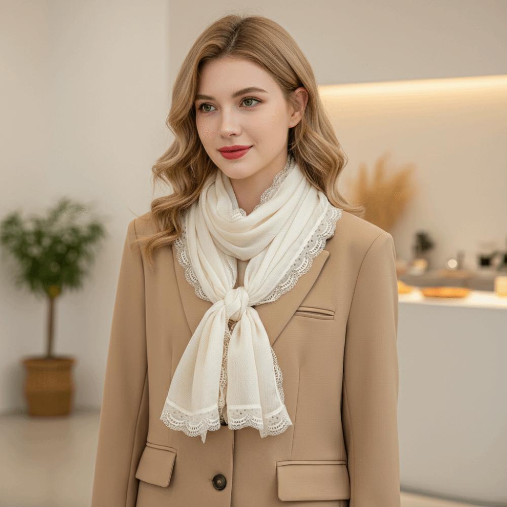 Solid Color Cotton Linen Scarf Lace Edge Silk Scarf Literary Flaxen Lace Scarf for Women