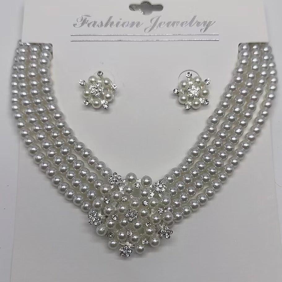 Retro Pearl Flower Wedding Jewelry Set: Necklace & Earrings for Bride