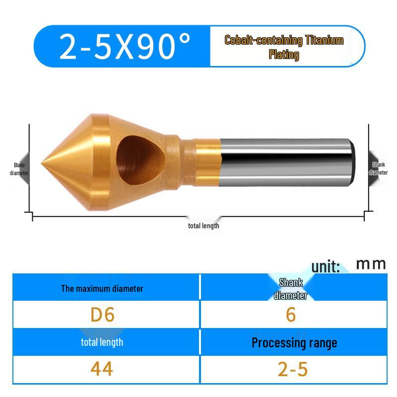 90° Straight Shank Oblique Hole Chamfering Tool with Titanium Cobalt-Plated Stainless Steel Drill Bit for Aluminum Alloy Deburring.