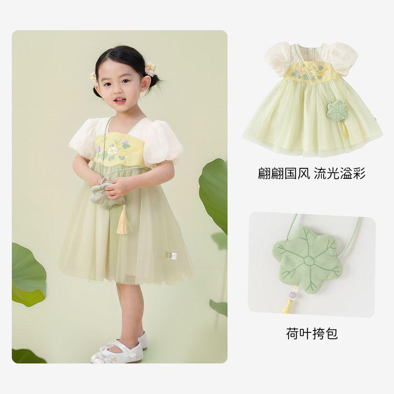 National Style Girl Summer Clothing Embroidered Han Chinese Clothing Baby Dress Green [Spot] 90cm