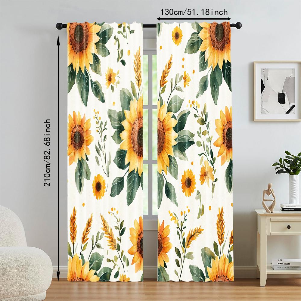 2 pcs   versatile polyester transparent curtains for home decoration Sunflower Aesthetic for use in bedrooms and living rooms