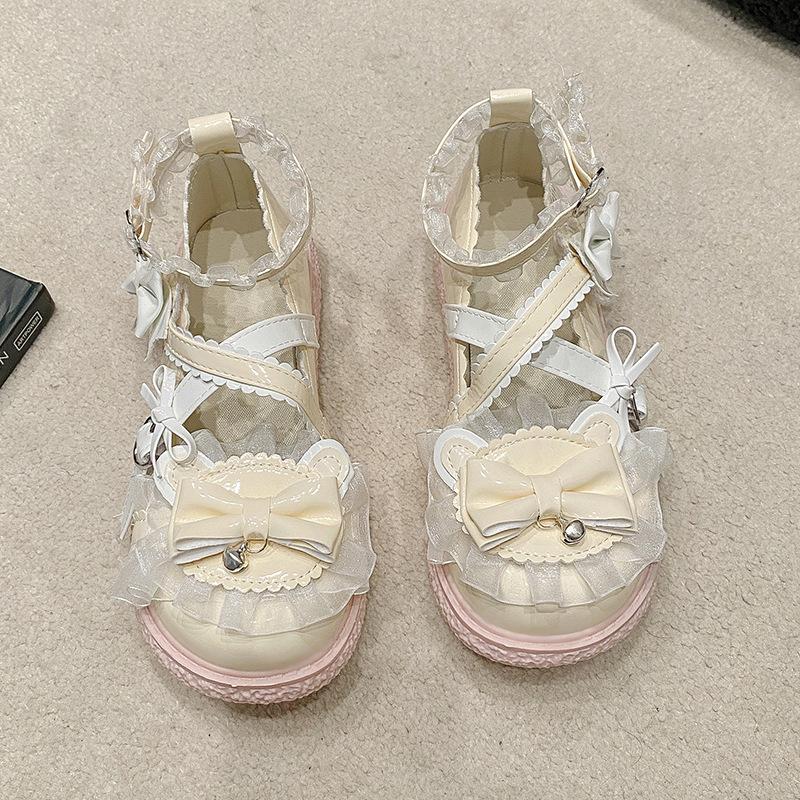 Cute Lace Decors Bow Knot Lolita Shoes Thick-sole Women's Mary Jane Shoes Size 35-39 Japanese Style Lovely Round Toe Pumps