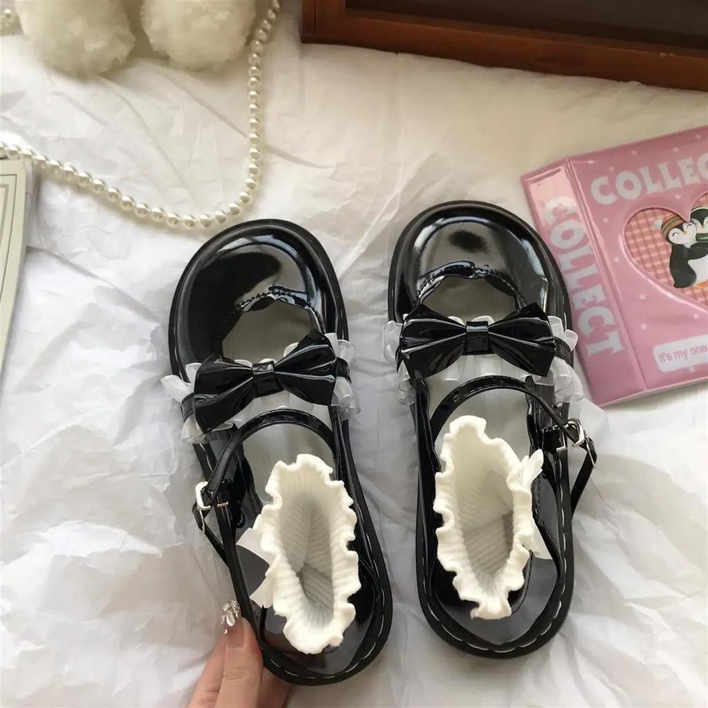 Fashion Woman Pumps Japanese Style Lolita Gothic Round Toe Shoes for Women with Bow Medium Heels Kawaii Cute Mary Jane on Promotion Sale
