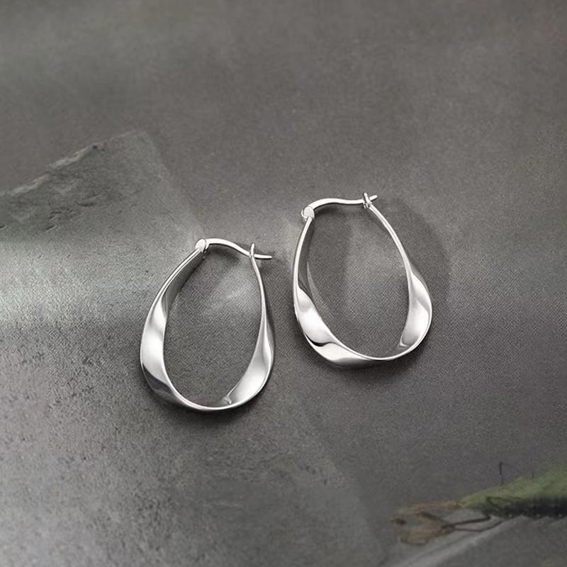Silver Mobius Geometric Hoop Earrings For Women Party Classic Fine Jewelry Advanced Feeling Accessories