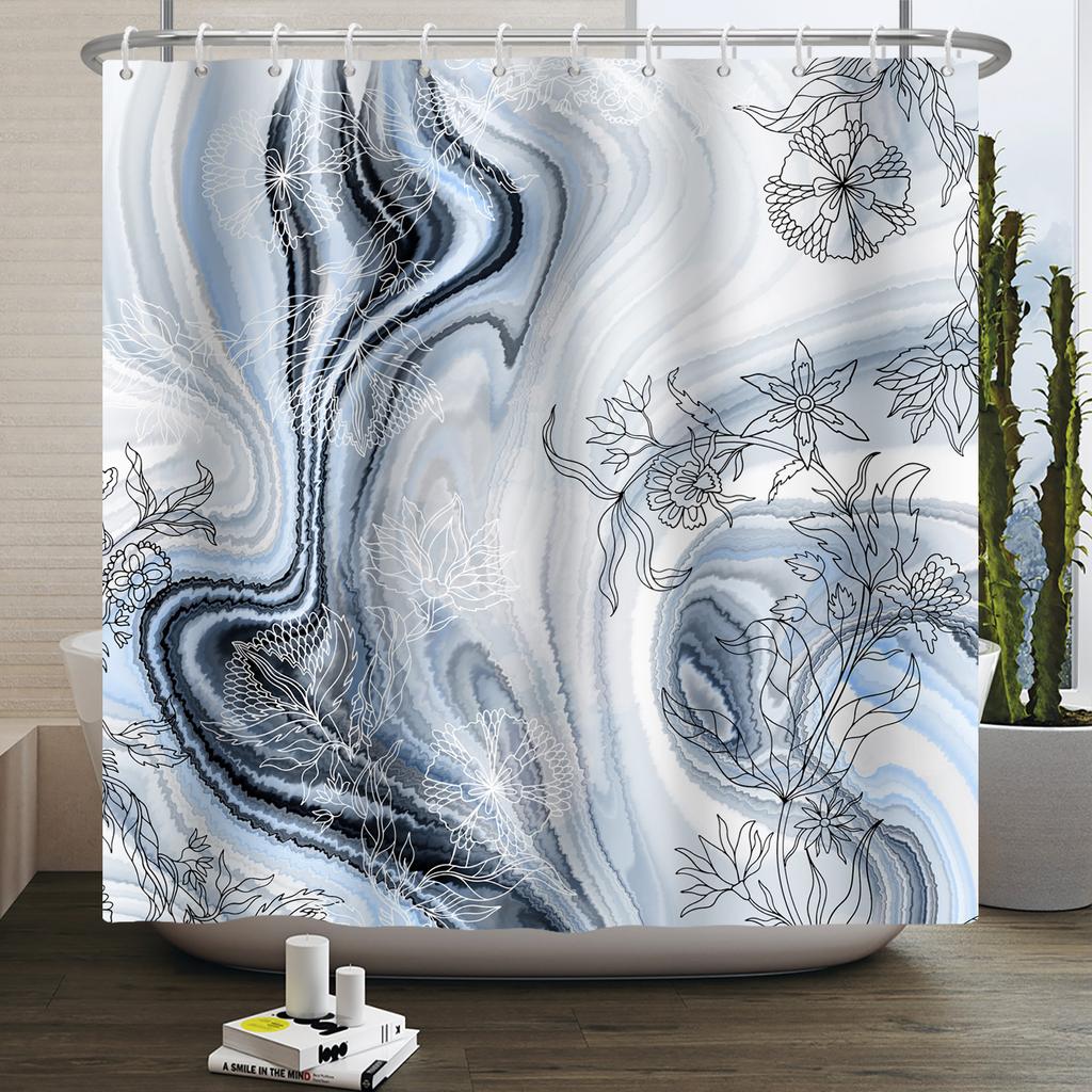 Floral Shower Curtain Flower Butterfly Waterproof Polyester Bathroom Curtain With Hooks Bathtub Screen