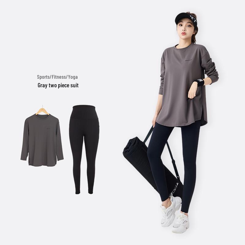 Women's 2026 Three-Piece Yoga Set: Loose Long Sleeve, Tapered Pants, Sporty Letter Vest Fitness Wear