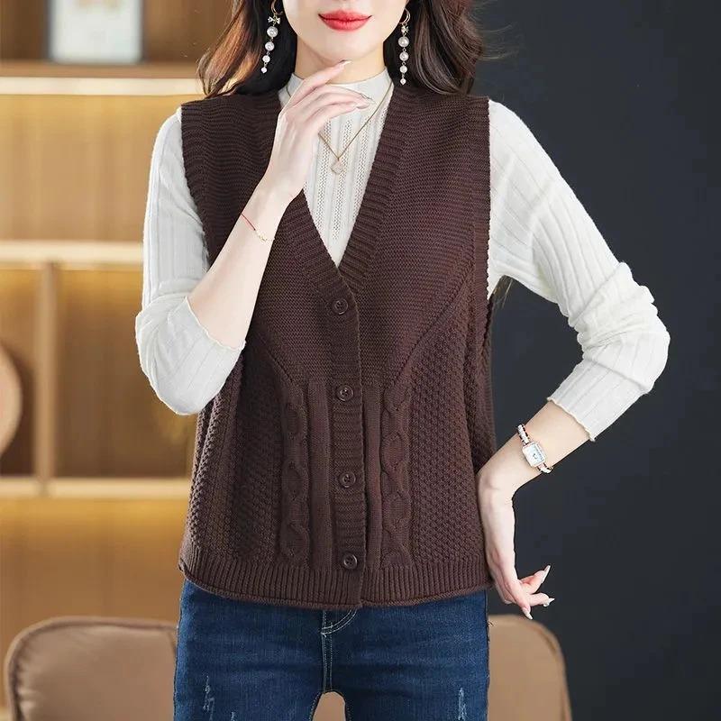Vest for Women Sleeveless Sweater Tops Knitted Solid Color Sweater Vest Oversize Loose Versatile Casual Sleeveless Coat Vest Top