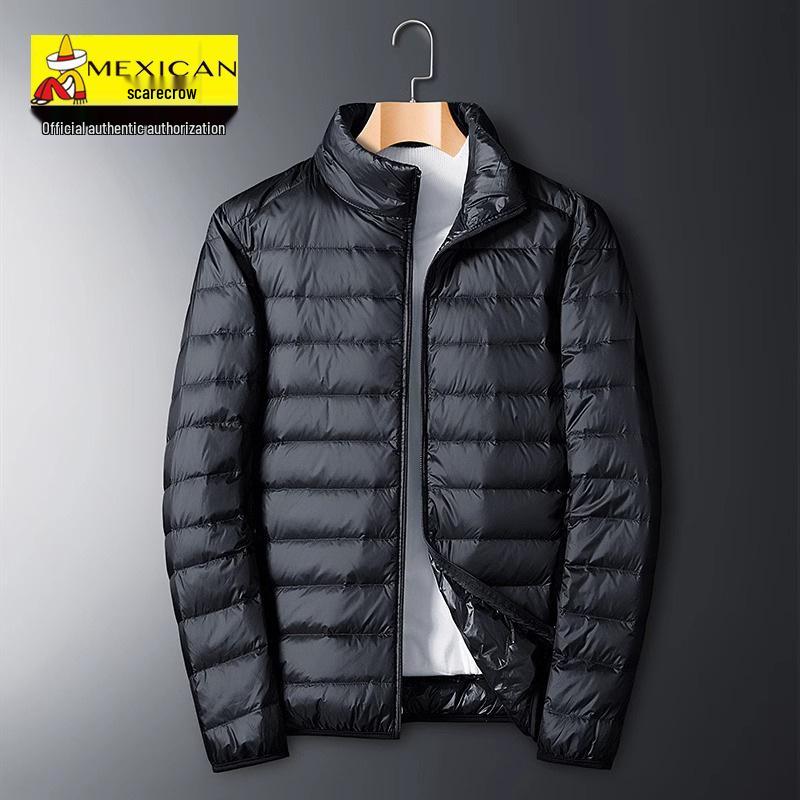 

Men s Lightweight Hooded Scarecrow Down Jacket - White Duck Down, Stand Collar, Plus Size - Warm for Autumn/Winter M (85-100 jin)