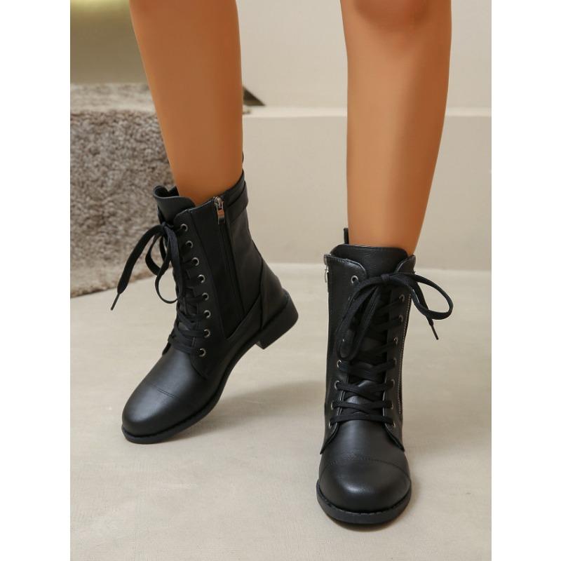 Martin Boots Autumn and Winter Flat Large Size Belt Buckle Low Heel Short Boots Women