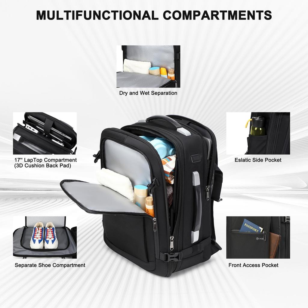 COOLBELL Men's Business Backpack, Large Capacity, 30L, Fits 17.3-inch Laptops, Expandable, with TSA Lock, USB Charging, Waterproof, Perfect for