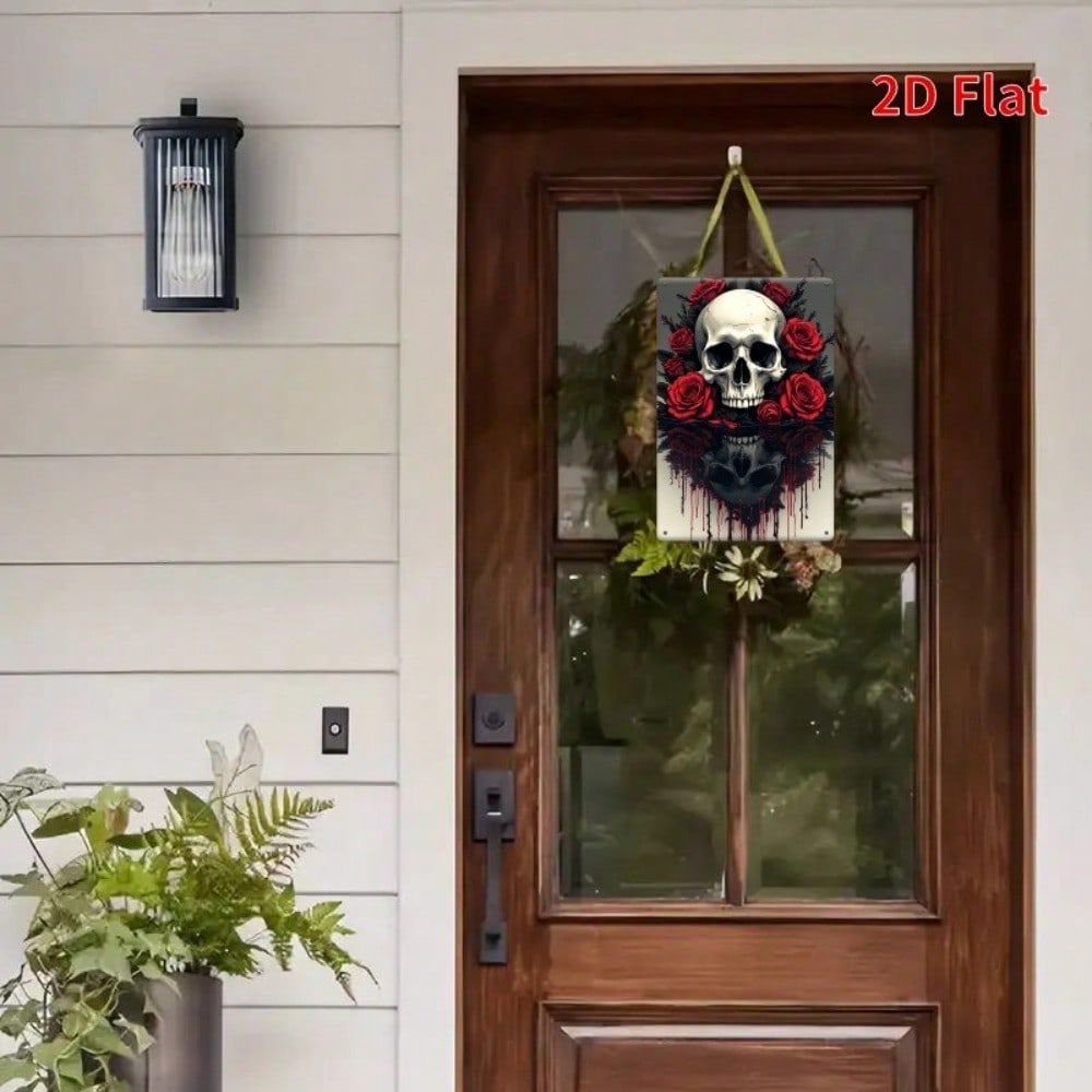 Metal Gothic Skull Red Rose Tin Sign Wall Art Retro Home Bar Vintage Plaque Man Cave Garage Kitchen Decor