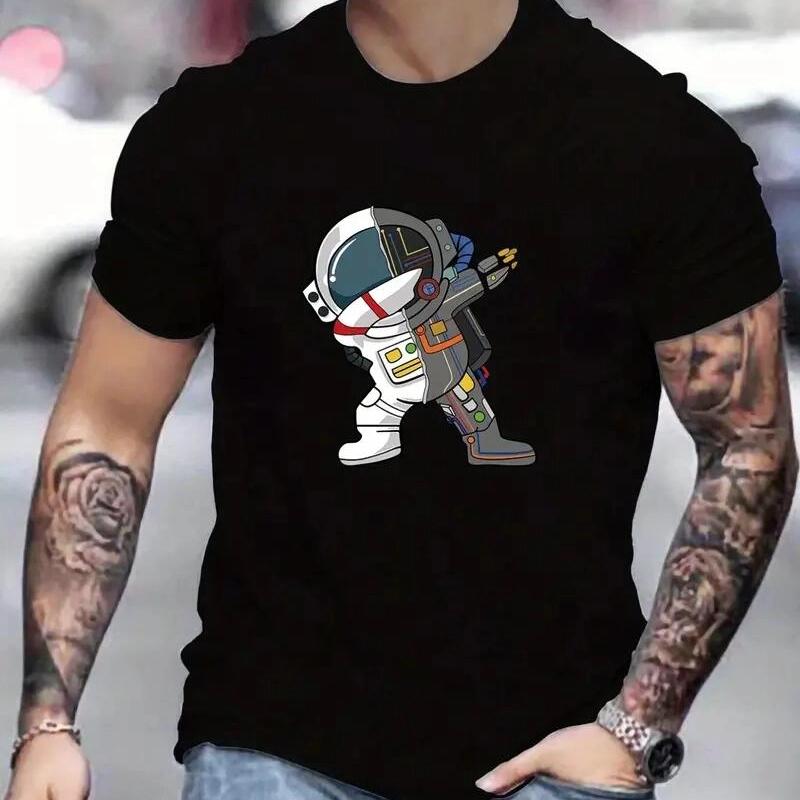 

Футболки с круглым вырезом и принтом астронавта, повседневные футболки, удобные топы с короткими рукавами, мужская летняя одежда S