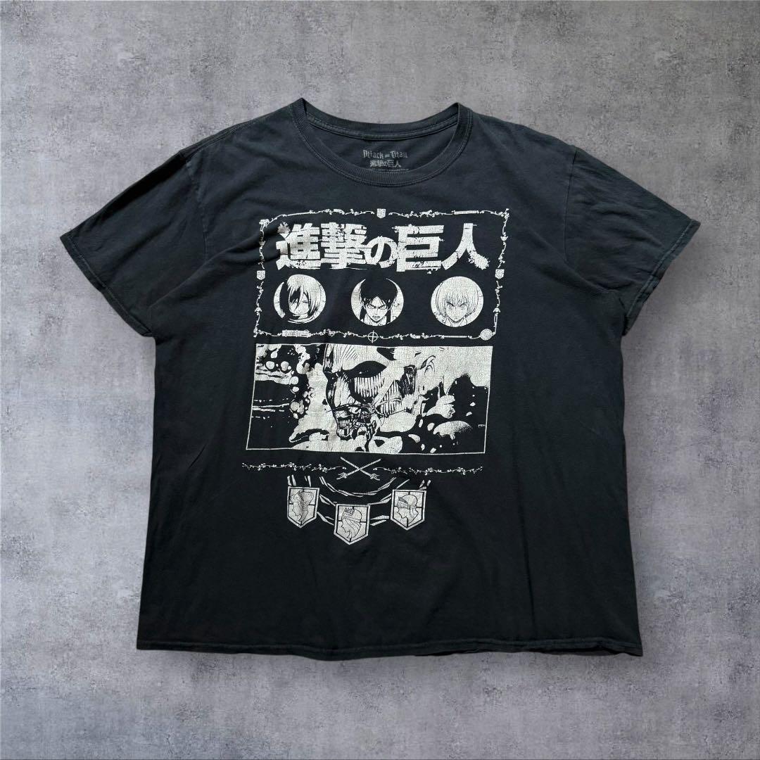 

[USED] 1666 Attack on Titan Anime T-shirt Character Atmosphere Fade Ink Black Manga Y2K