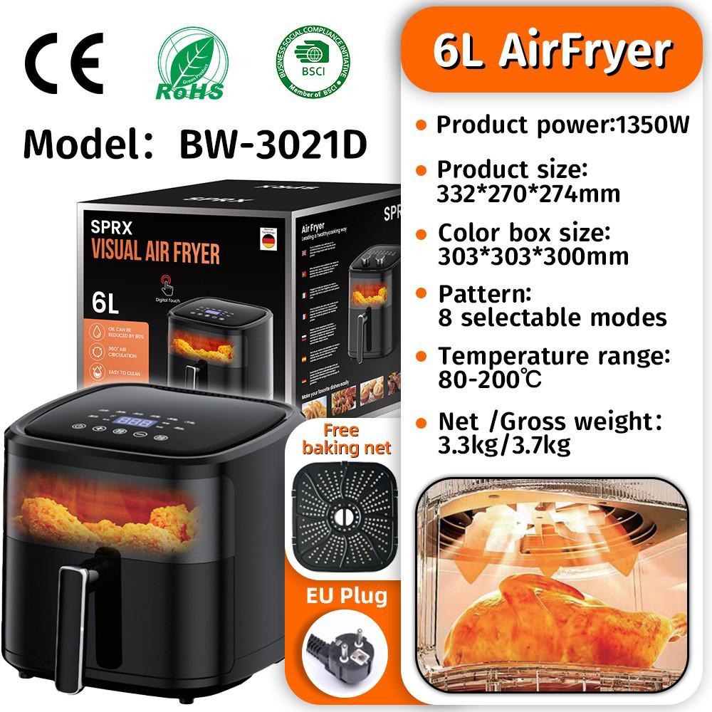 Large Capacity Visible Air Fryer - High Power Electric French Fry Maker for Home Use, Oil-Free Cooking