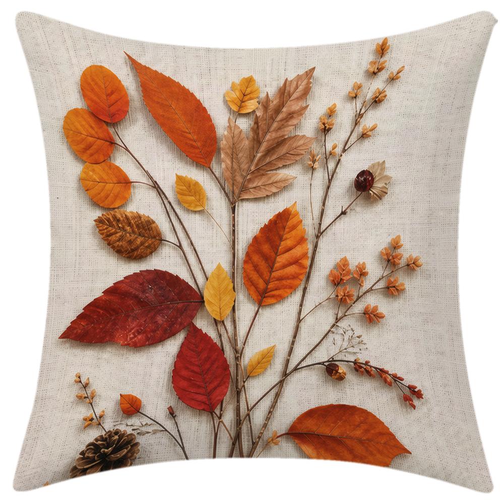 1pc Autumn Fall Leaves Throw Pillow Covers, Farmhouse Botanical Floral Cushion Cases for Sofa Bedroom Living Room Decor