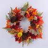 Artificial Fall Wreath 18 Inch Autumn Front Door Wreath with Sunflower Pumpkin Berries Pine Cones for Wall Window Thanksgiving Harvest Decor