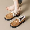 Winter Shoes Women Loafers Warm Plush Non-slip Fashion Brand Ladies Fur Shoes Square Heels 4cm Yellow Big Size 42 DX762