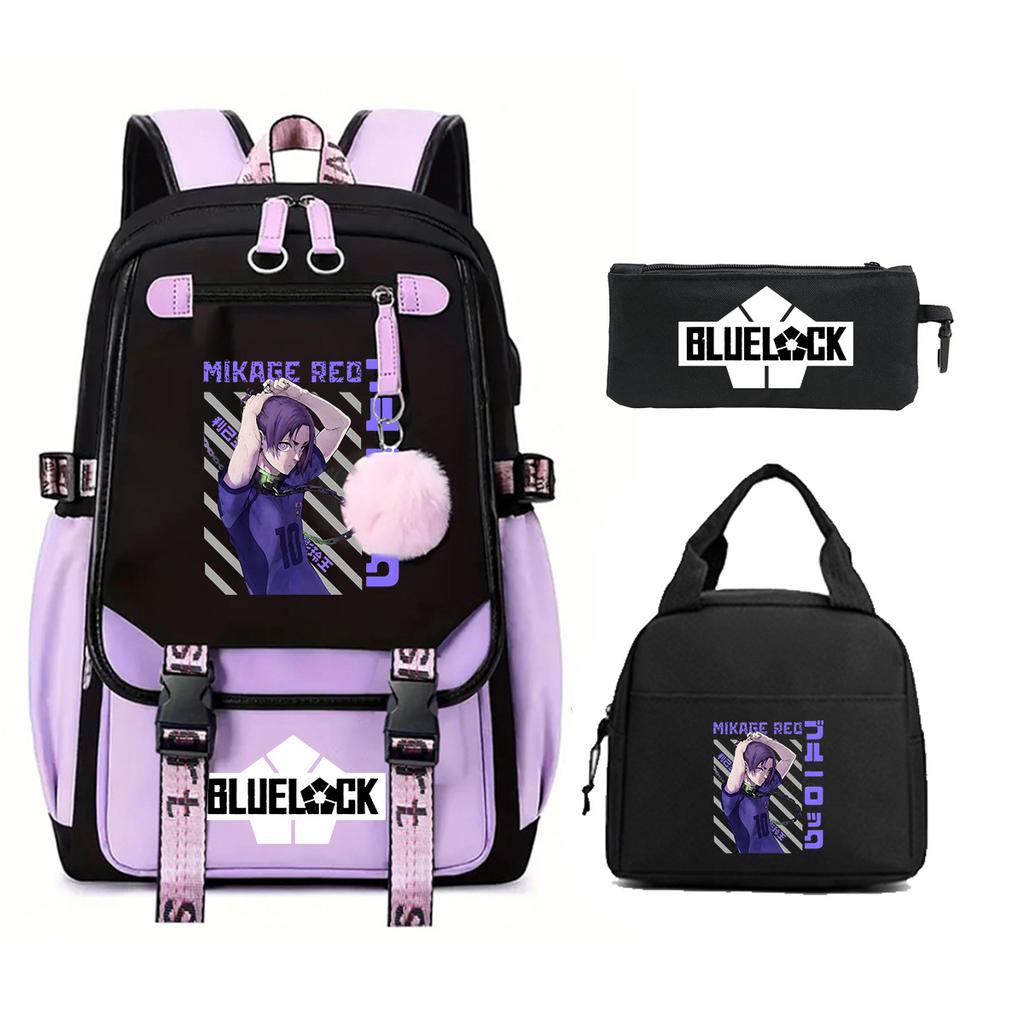 Peripheral Printed Backpack Leisure Student School Bag Pencil Bag Lunch Bag Set