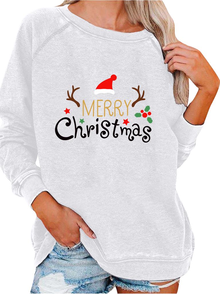 Female Oversized Sweatshirt Spring/Fall Fashion Christmas Print Top Women's Pullover Sweatshirt