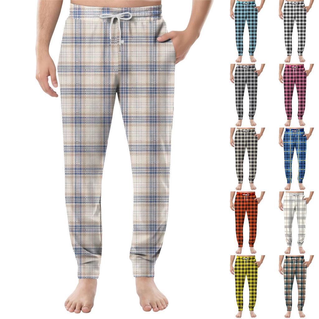 Men's Drawstring Pocket Cuffed Casual Pants Home Sleep Pants