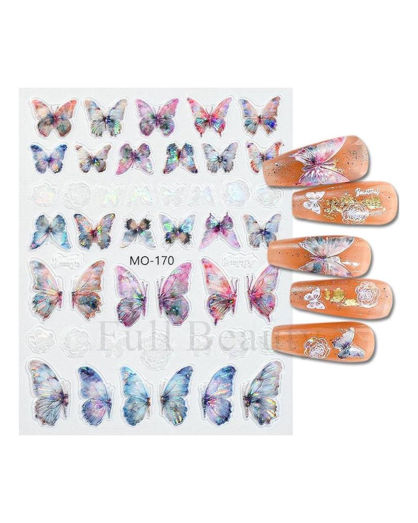 Colorful Butterfly Laser Manicure Decor Sliders Relief Engraved 5D Embossed Nail Stickers Nail Art Sticker Decal