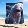 1pc White Tiger Moon Print Throw Blanket Polyester Fiber, Lightweight Flannel, Soft & Warm, All Season Use for Outdoor, Camping Digital Print