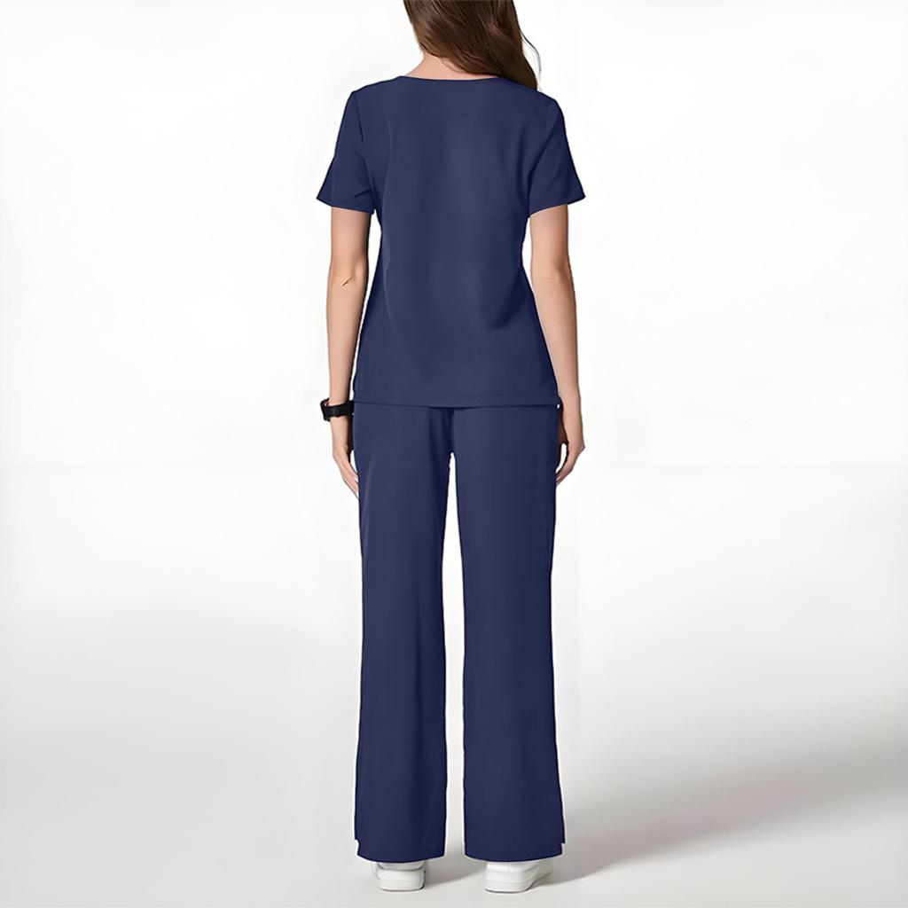 Ladies' Loose And Comfortable V,neck Short Sleeved Workwear With Multiple Pockets Suit Set