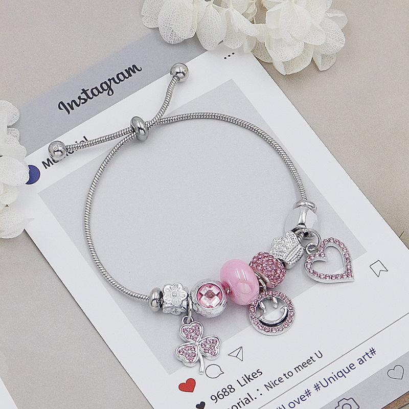 Adjustable Chain Bracelet With Diamond Accent Hollow Smiley Face Beads For Women Luxury Style Jewelry