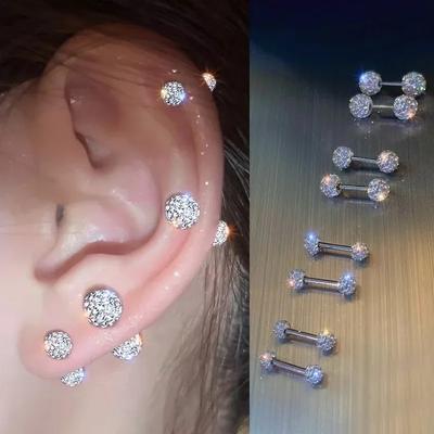 Trendové Unisex Dámské Pánské Kulaté Krystal Zirkonové Náušnice Studs Módní Lesklé Piercing do Chrupavky Zirkon Velkoobchod