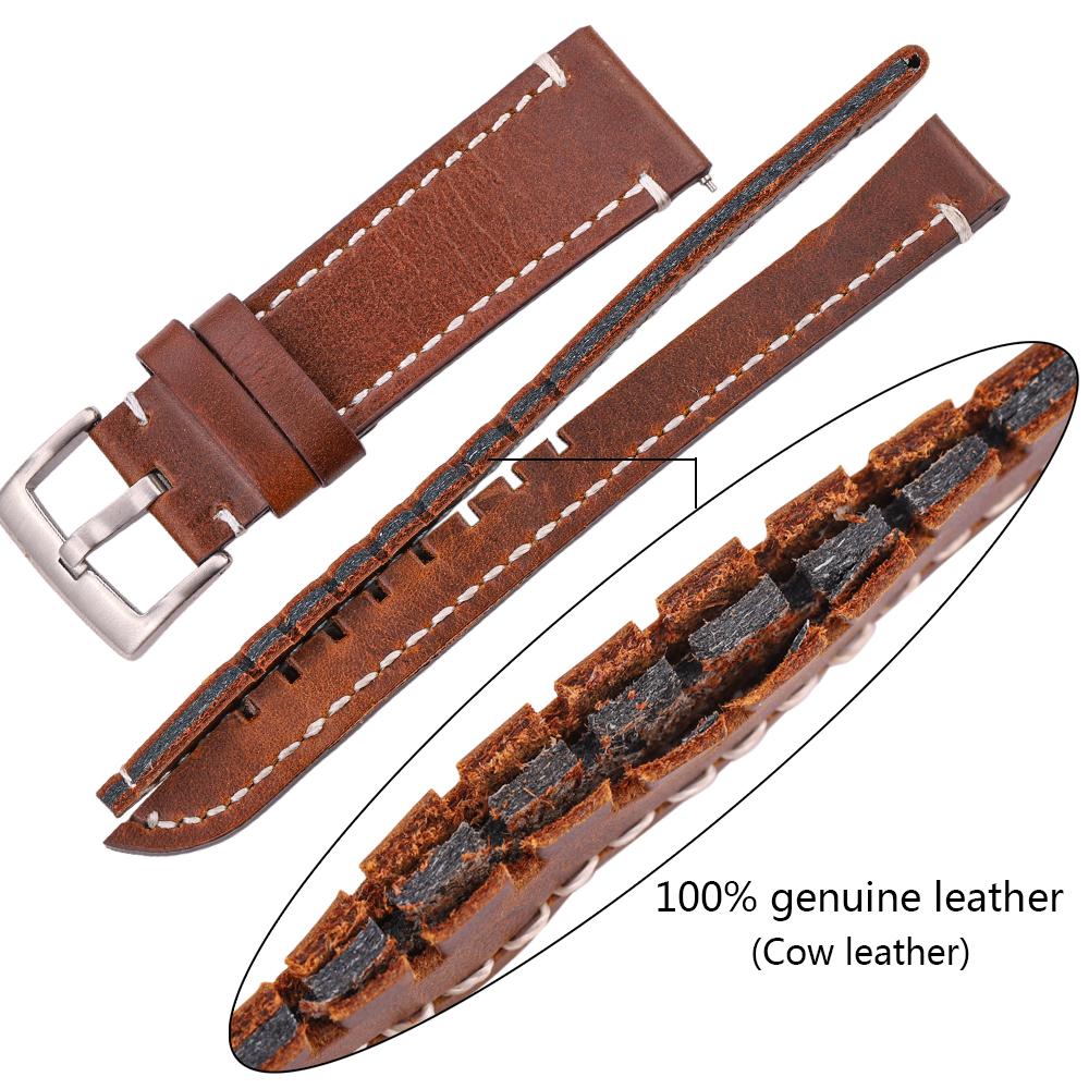 Watchband 18mm 20mm 22mm Genuine Leather Watch Strap Belt Manual Men Thick Brown Black Watchbands Buckle Watches Accessories