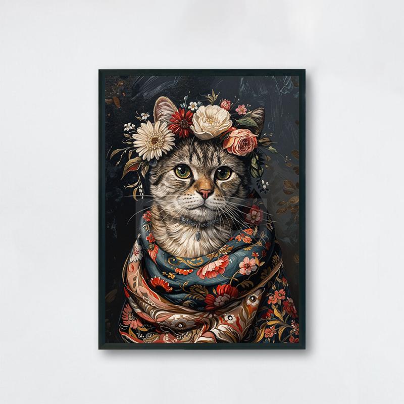 Vintage Animal with Flower Poster Dog Cat Rabbit Raccoon Garland Prints Canvas Painting Wall Art Pictures Home Room Nature Decor