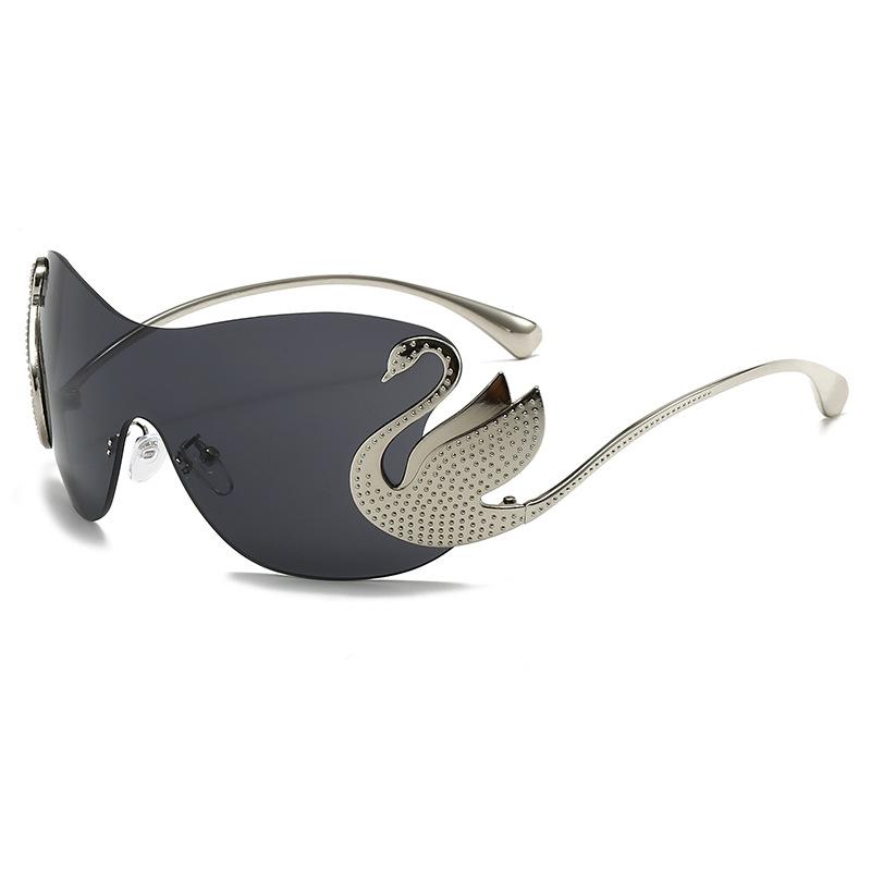 New Trendy Women'S Oversized Rimless Sunglasses Fashion Personality Glasses Swan One Piece Gradient Lens Sun Shades Eyewear
