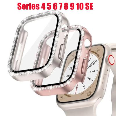 Glitter Diamond PC Hard Bumper Case for Apple Watch 10 9 8 4 5 6 SE 45mm 40mm 44MM 42mm 46mm Full Cover