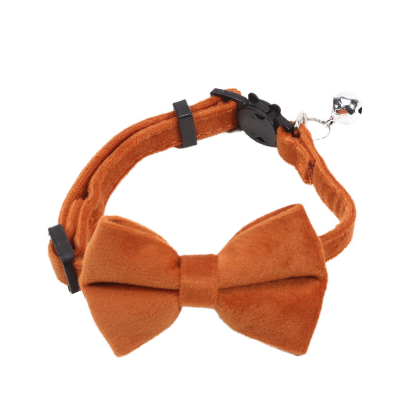 1PC Cute Pet Suede Bow Tie Collar with Bell Breakaway Adjustable Solid Color Safety Collar for Kitten Puppy