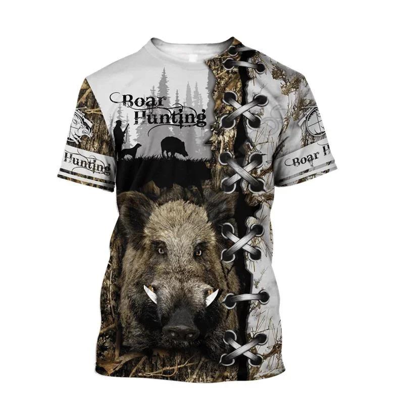Wild Boar 3D Printed T-shirt Men's Short Sleeve O Collar Outdoor Hunter Animal Loose Dry Breathable Personality Clothing