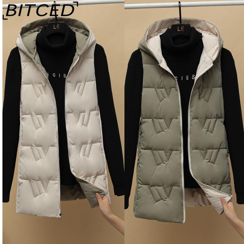 BITCED Reversible Hooded Lightweight Casual Down-Filled Quilted Vest - Slim-Fit Women's Waistcoat Jacket