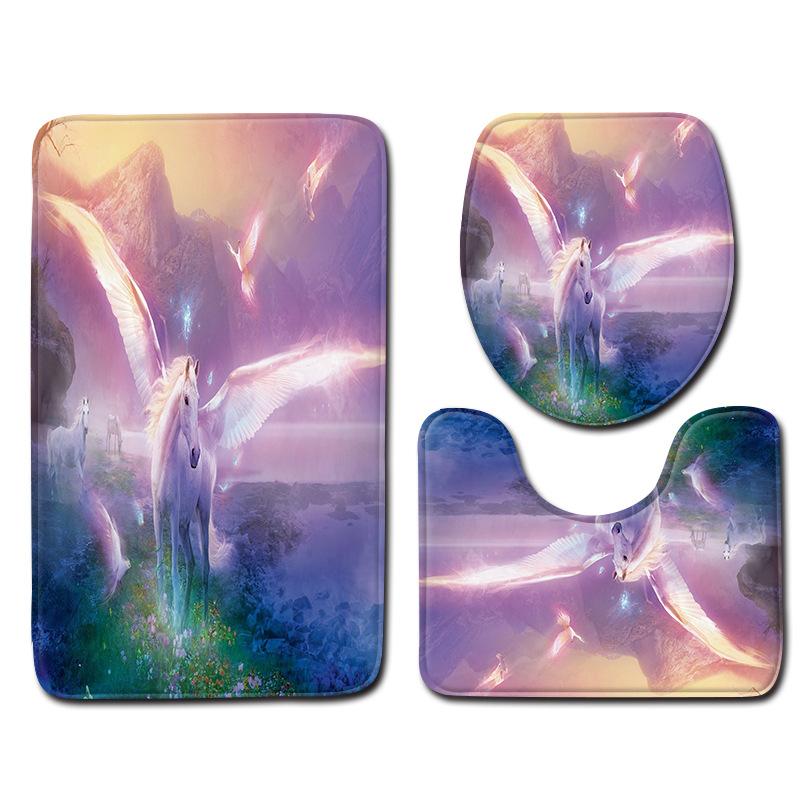 Unicorn Bathroom Floor Mat Toilet Three-Piece Set