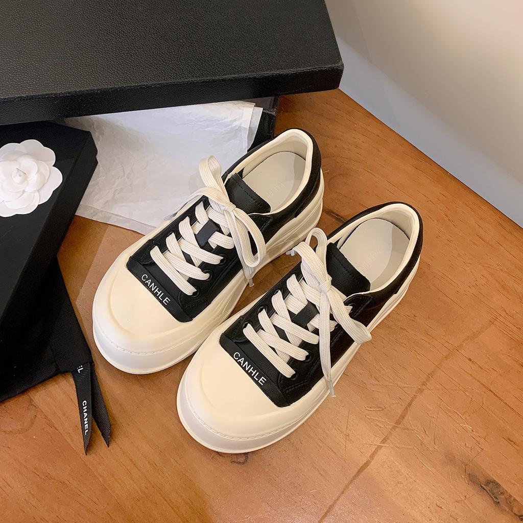 Ultra-light and breathable height-increasing muffin thick-soled women's autumn new leather casual versatile board shoes