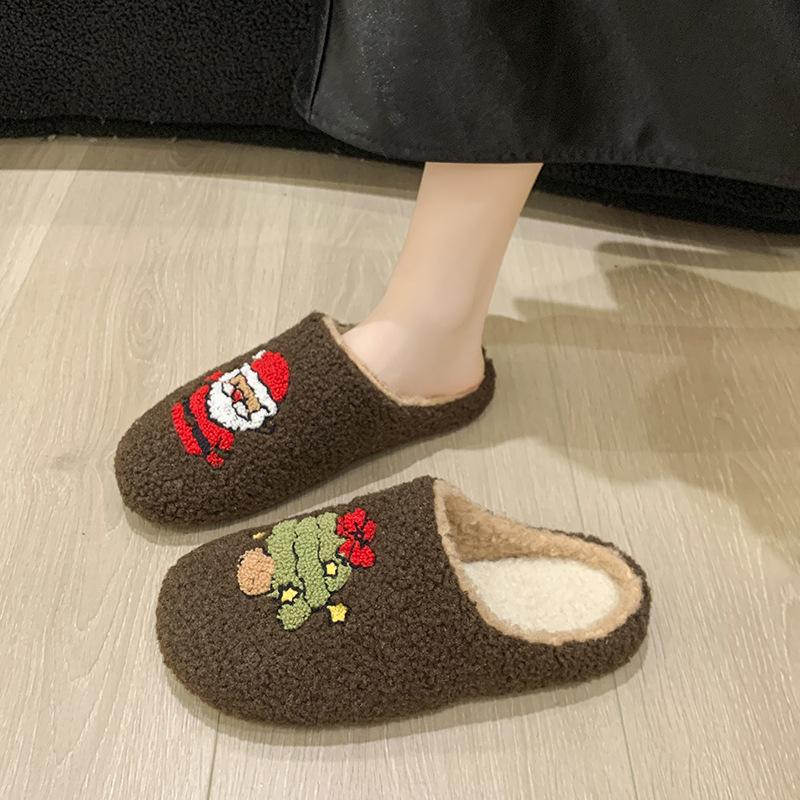 Women s Baotou Christmas a Footstirrup Heightening Winter Warm Cold Padded Non-slip Wear-resistant Leisure Cotton Half Slippers 42 темно-коричневого 4890₽