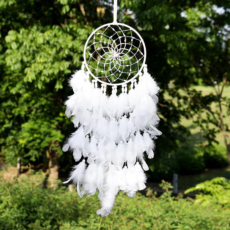 Hand-woven White Feather Dreamcatcher Wind Chimes Bedroom Hanging Ornaments Creative Birthday Festival Gifts Home Decor Crafts