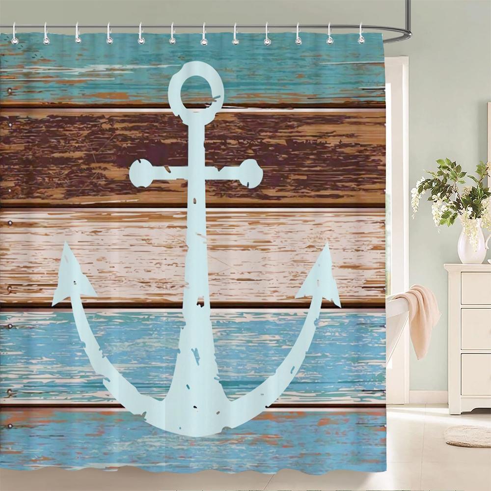 Waterproof Frabic Shower Curtains Nordic Style Mediterranean Nautical Anchor 3D Printed Bathroom Curtain Polyester Bath Curtain W90xH180cm